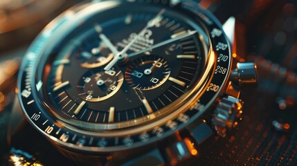 Poster - Close up of a watch on a table, perfect for time management concepts