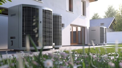 Aufkleber - Two air conditioners on side of house, ideal for HVAC services promotion