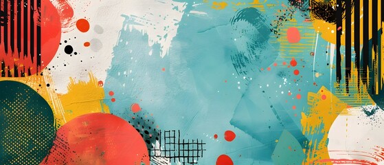 Wall Mural - Vibrant Digital Collage Border for World Health Day with Layered Abstract Shapes and Textures