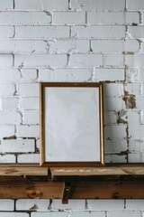 Poster - A simple picture frame resting on a wooden shelf. Ideal for interior design projects