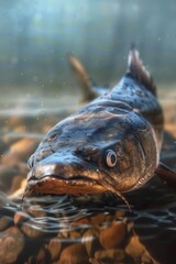 Poster - A fish laying down in the water, suitable for aquatic themes