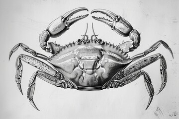 Poster - Detailed black and white illustration of a crab. Suitable for educational materials