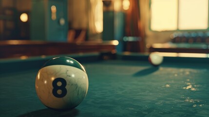 Poster - A pool table with a single pool ball. Suitable for sports and leisure concepts