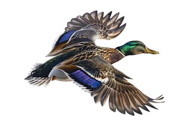Poster - A couple of ducks flying through the air. Suitable for nature and wildlife themes
