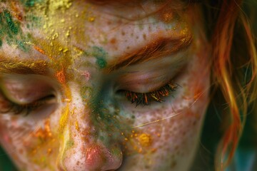 Poster - Close up of a person with paint on their face. Perfect for artistic projects