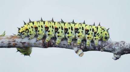 Aufkleber - Close up of a caterpillar crawling on a tree branch. Suitable for nature and wildlife themes