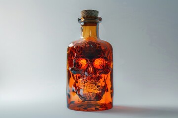 Poster - A creepy skull inside a glass bottle. Suitable for Halloween themes or horror concepts