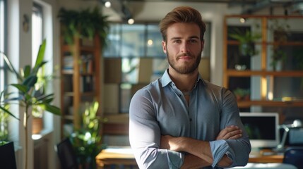 Poster - Professional man with crossed arms in office, suitable for business concepts