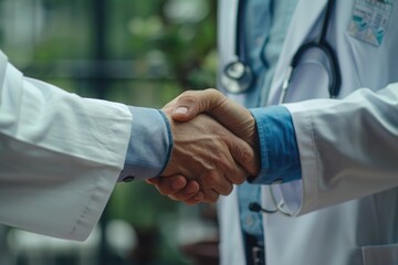 Poster - A close up image of two people shaking hands. Suitable for business and partnership concepts