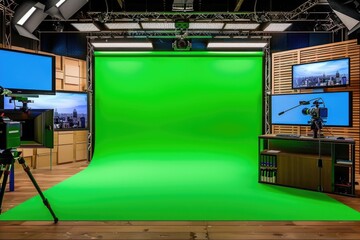 Poster - A green screen is set up in a studio. Ideal for video production projects