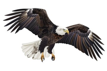 Poster - Majestic bald eagle soaring through the sky. Suitable for wildlife or patriotic themes