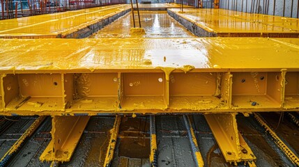Poster - Detailed view of a yellow metal structure, suitable for industrial concepts
