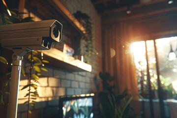 Poster - Surveillance camera in front of a window, suitable for security concepts
