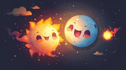 An illustration showing the eclipse of the sun and the moon. This design is modern based.