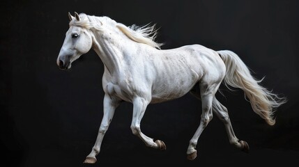 Aufkleber - Majestic white horse running on dramatic black backdrop. Ideal for equestrian and power concepts