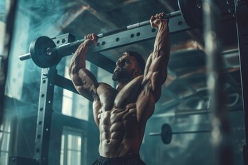 Aufkleber - A man lifting weights in a gym, suitable for fitness content