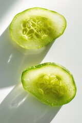 Aufkleber - Fresh cucumber halves on a clean white background. Perfect for food and healthy eating concepts