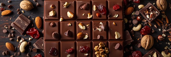 Aufkleber - A bar of chocolate topped with nuts and cranberries, creating a delicious and textured treat. Generative AI