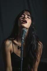 Poster - A woman performing live on stage. Suitable for music industry promotions