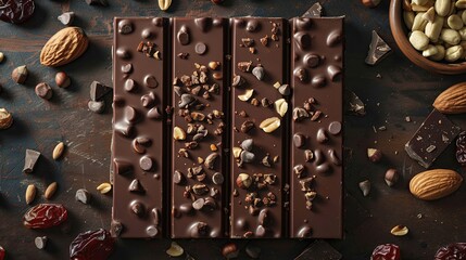 Aufkleber - A chocolate bar enriched with nuts and cranberries in a tempting display of textures and flavors. Generative AI