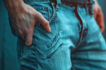Poster - Close up of a hand in a jeans pocket, versatile image for various concepts