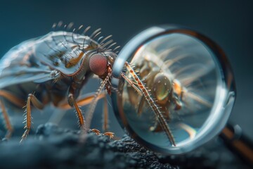 Poster - Detailed close-up of a bug looking through a magnifying glass. Ideal for scientific and educational projects