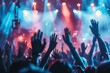© ant - Crowd cheering and clapping at concert or live show, stage light background with copy space for text stock