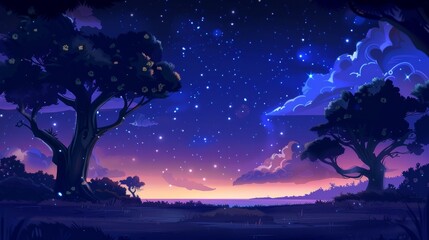 Illustration of hand drawn cartoon night sky