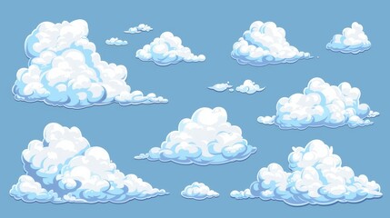 Poster - A different shape cartoon white cloud on a blue background. A modern decoration element.