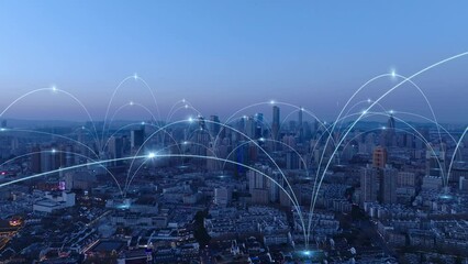 smart Connected city skyline. Futuristic network concept, city Technology