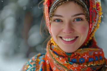 Wall Mural - Young Russian women wearing ethnic costumes