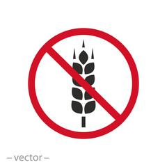 Wall Mural - no grain wheat icon, gluten free, prohibited usage, flat symbol on white background - vector illustration