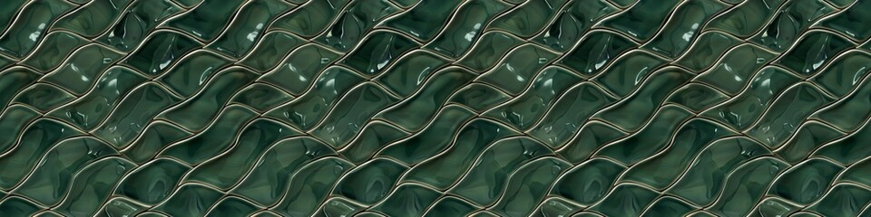 Aufkleber - Dark green waves leaves 3d tiles tile ceramic texture wall background banner panorama, seamless pattern