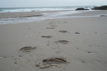 Poster - footprints on the beach by jason kim for stocksy united