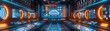 © Chanoknan - Sleek cloud computing setup with holographic interfaces and vibrant blue and orange neon lights, showcasing futuristic technology