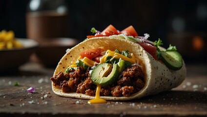 Wall Mural - Delicious mexican authentic Taco with beef 