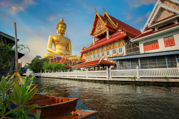 Poster - The Big Seated Buddha Statue (Buddha Dhammakaya Dhepmongkol) at Wat Paknam Phasi Charoen (temple) in Bangkok, Thailand