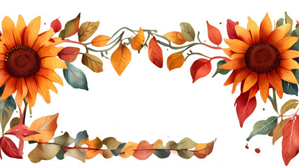 Wall Mural - watercolor abstract Autumn foliage background, branch, twigs and berries, isolated on transparent background