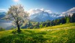 © Mikhail Vorobev - Sunny day in the alps. idyllic springtime mountain landscape with blooming meadows