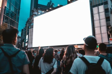 Blank billboard in city, crowd, billboard mockup