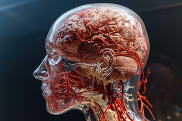 Poster - High-resolution image showcasing the complex network of blood vessels in the human head