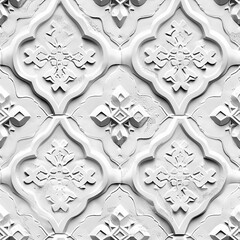 Seamless 20s ornate concrete exterior diamond brick cement exterior geometric wall of classic building white texture stone creative repeat tile pattern English background design house concept