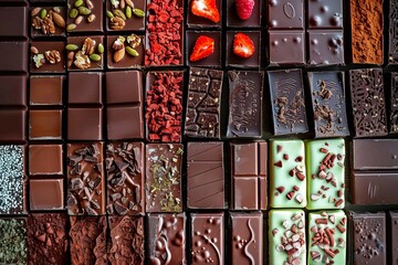 Aufkleber - Various types of chocolates in different flavors neatly arranged together, showcasing a range of hues and textures. Generative AI
