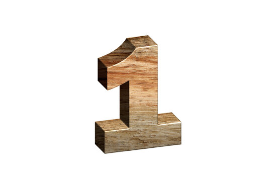 3d Wood Numbers, Alphabet number One made of wood material, high-resolution image of 3d font, ready to use for graphic design purposes