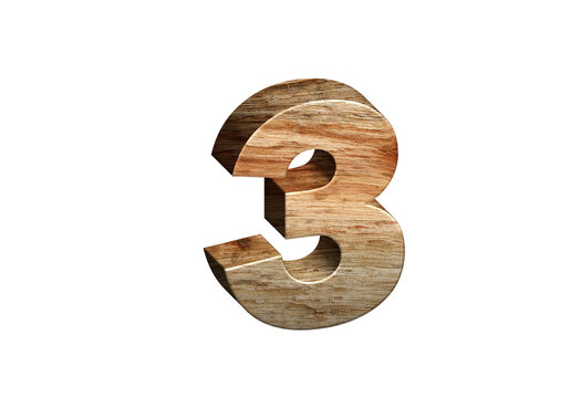 3d Wood Numbers, Alphabet Number Three made of wood material, high-resolution image of 3d font, ready to use for graphic design purposes