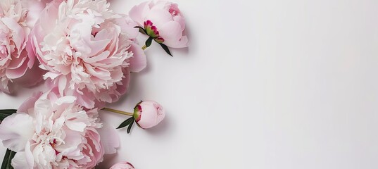 Sticker - A white background with a delicate pink peony perfectly framed and ready for use as a copy space image.