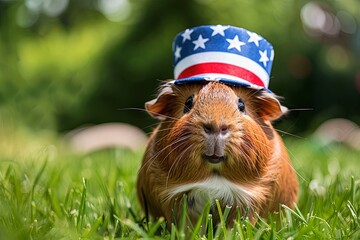 Wall Mural - Adorable guinea pig dressed in a 4th of July hat with space for copy.