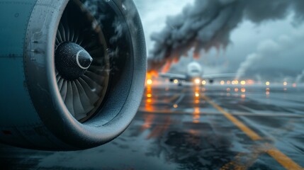 Wall Mural - Powerful Aircraft Engine Exhaust Emissions Close-up View with Dynamic Motion Blur Background