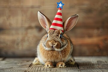 Wall Mural - Charming rabbit dressed in a 4th of July hat with space for copy.