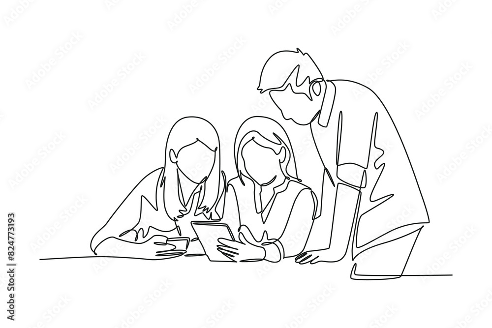 Client Drawing Vector Client and customer concept. Single line draw design. Full length ...